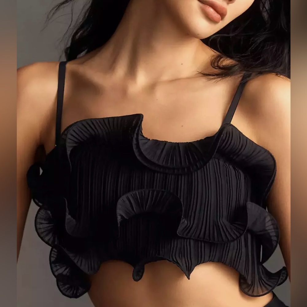 Pleated Ruffle Bandeau Top